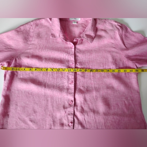 Coldwater Creek Linen Button Up Shirt Strawberry Pink Classic Coastal Size XL - Picture 14 of 17